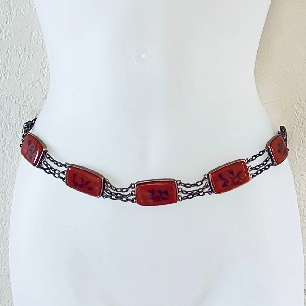 Vintage aged brass tone, Bohemian, chic chain small adjustable hip belt